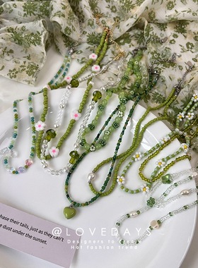 清新绿色系项链合集手工