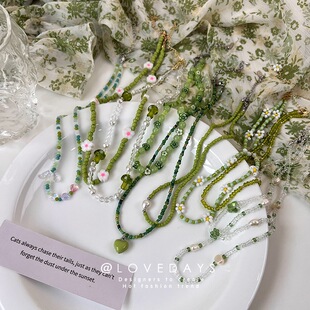 清新绿色系项链合集手工串珠锁骨链轻奢颈链项链Beaded necklace