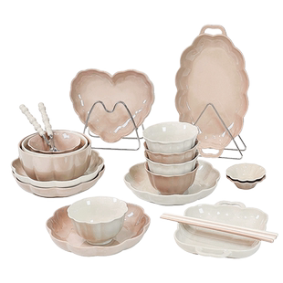 高温釉下彩餐具碗盘套装家用2025新款饭碗汤碗碗碟碗筷组合奶油风