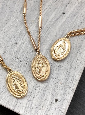 美单Ettika样品神像椭圆坠项链