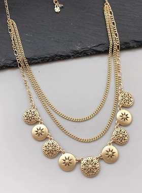 LuckyBrand哑光金三层项链