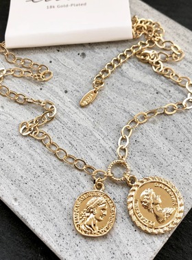【芝麻芒果】美单Ettika两个双面coin吊坠镀18k项链
