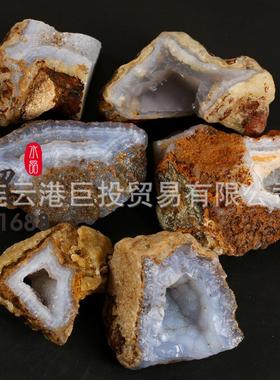 2025天然蓝纹玛瑙原石晶洞矿标科普教学鱼缸盆景石装饰背景蓝玉髓