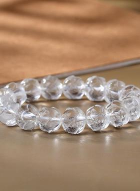 2025沁佩珠宝天然白水晶雕刻莲花单圈手链女款手链生日礼物