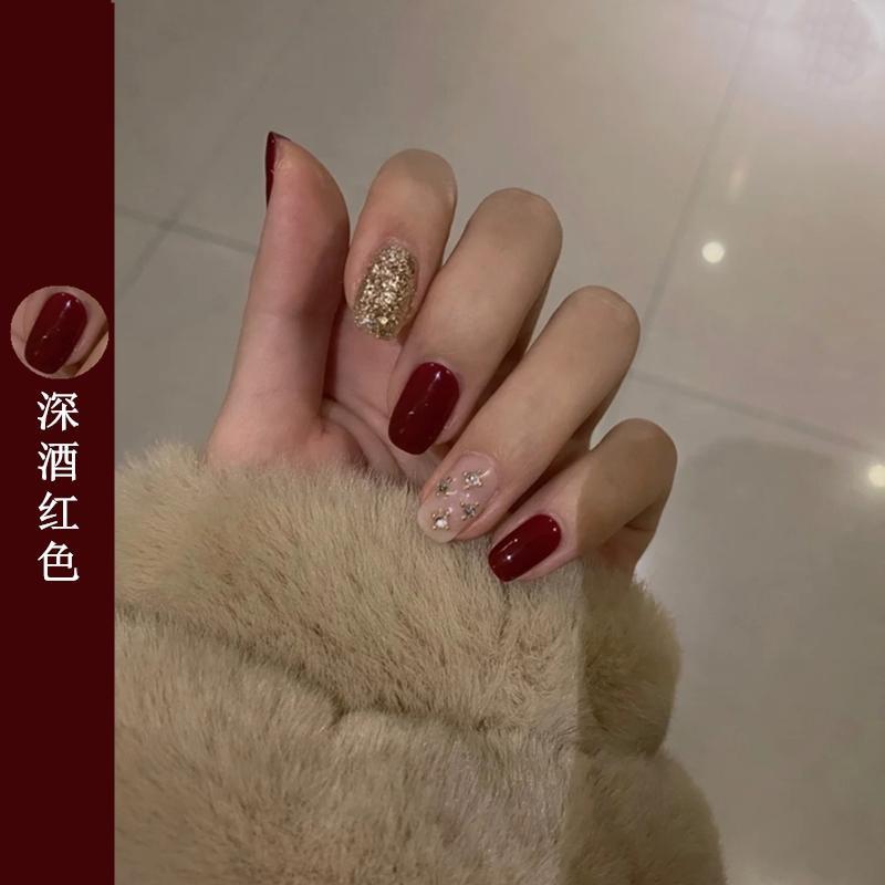 酒红车厘子红色甲油胶2020年新款香槟亮片爆闪胶美甲店专用流行色