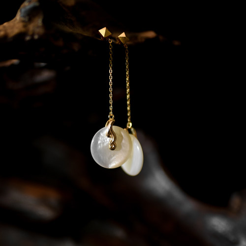 着料｜贝母火纹纯银镀金耳线