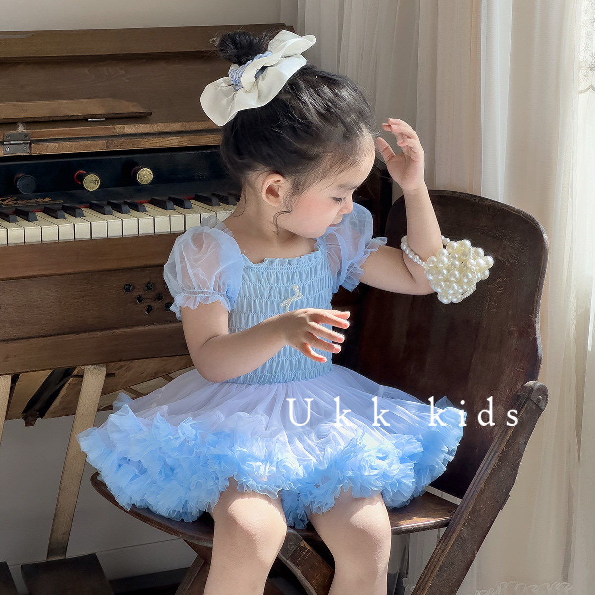 夏装女宝公主小童女童网纱泡泡袖裙子儿童生日派对裙子连衣裙仙女