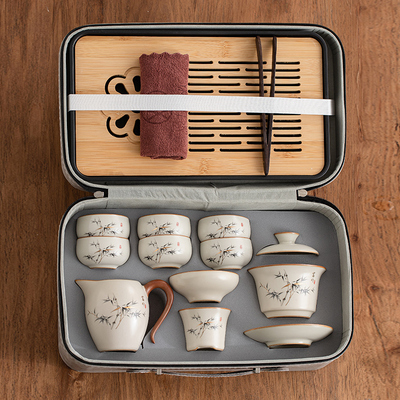 黄汝窑旅行茶具套装家用便携式功夫喝茶小套组旅游收纳茶盘伴手礼