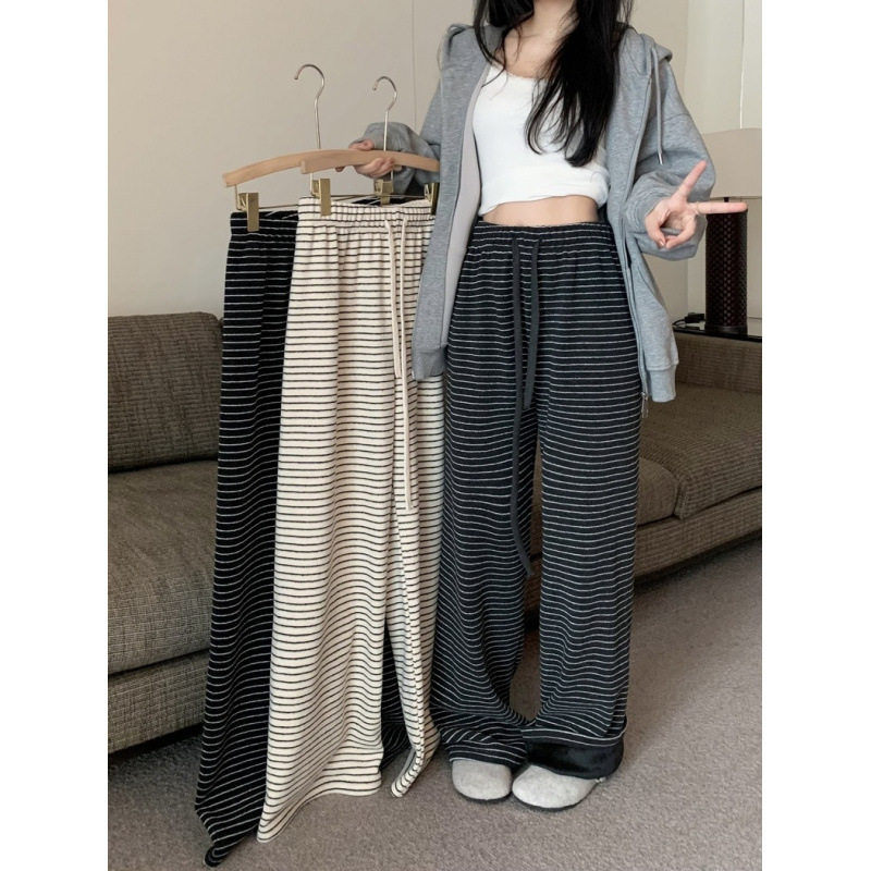 慵懒风条纹裤垂感毛巾裤女秋季新款加厚垂感遛弯休闲羊绒阔腿裤
