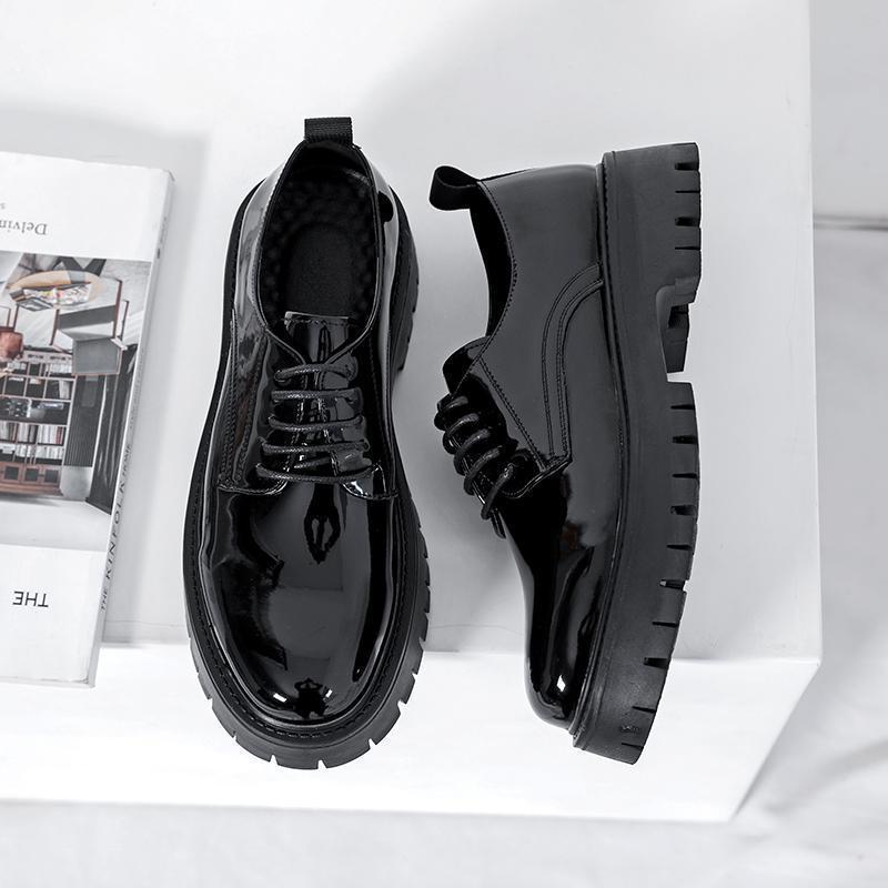 漆皮皮鞋男士春季透气英伦风正装亮面厚底漆面配西装时尚休闲男鞋