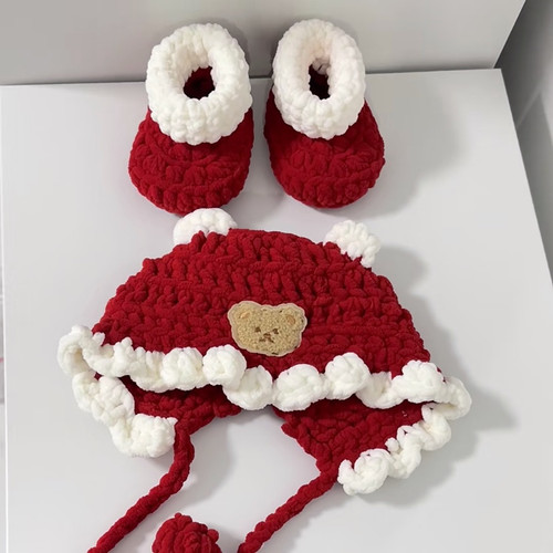 手工编织DIY钩针材料包冰条毛线鞋帽新生婴儿宝宝新年送礼物祝福