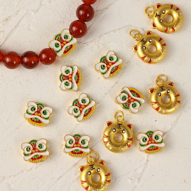 手工制作手链diy材料虎年招财醒狮沙金老虎吊坠串珠手串饰品配件