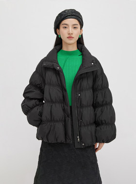 播短款立领蓬松羽绒服女24秋冬新款休闲风宽松外套DDS1RD3007