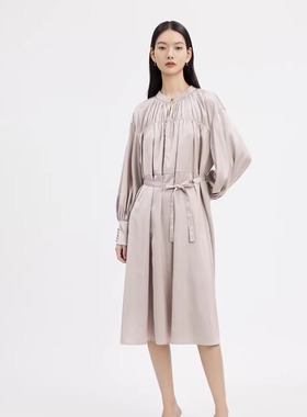 播2023春秋显瘦百搭修身细腻抽褶袖口高克夫设计连衣裙BDQ1LD0465