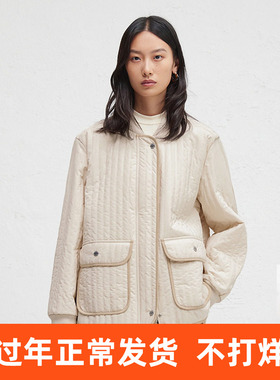 播2024冬季新款竖条纹绗缝外套女休闲宽松棒球领棉服DDR4PD5091