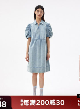 播牛仔连衣裙2023秋商场同款休闲显瘦立体泡泡袖女BDQ3LD0596