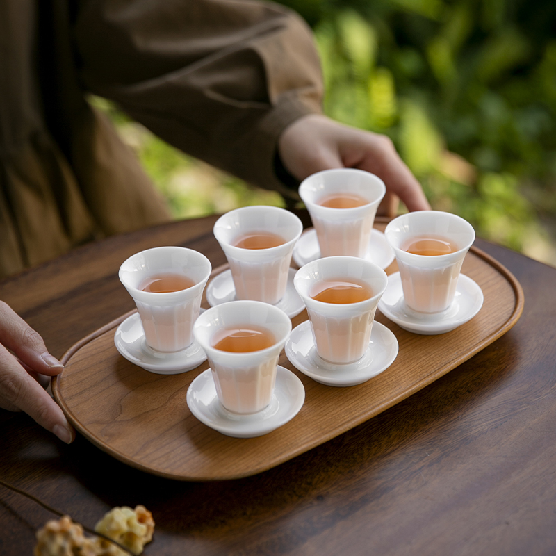 德化冰种白玉瓷小茶杯带杯托套装