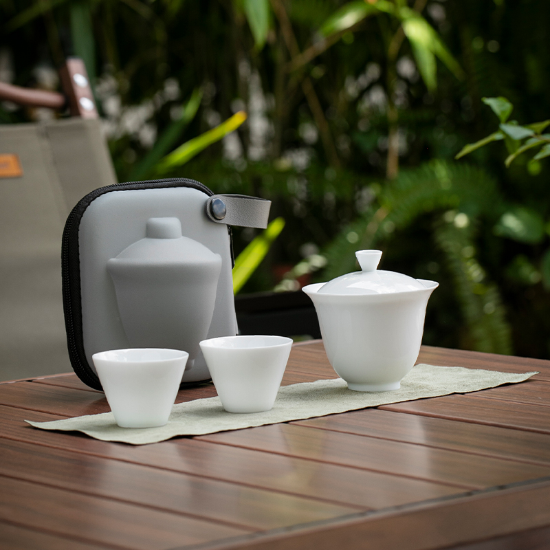 德化高白瓷旅行茶具盖碗茶杯一碗三杯陶瓷快客杯迷你便携礼品定制
