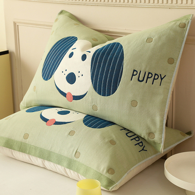 全棉纱布高档男生可爱枕巾一对装