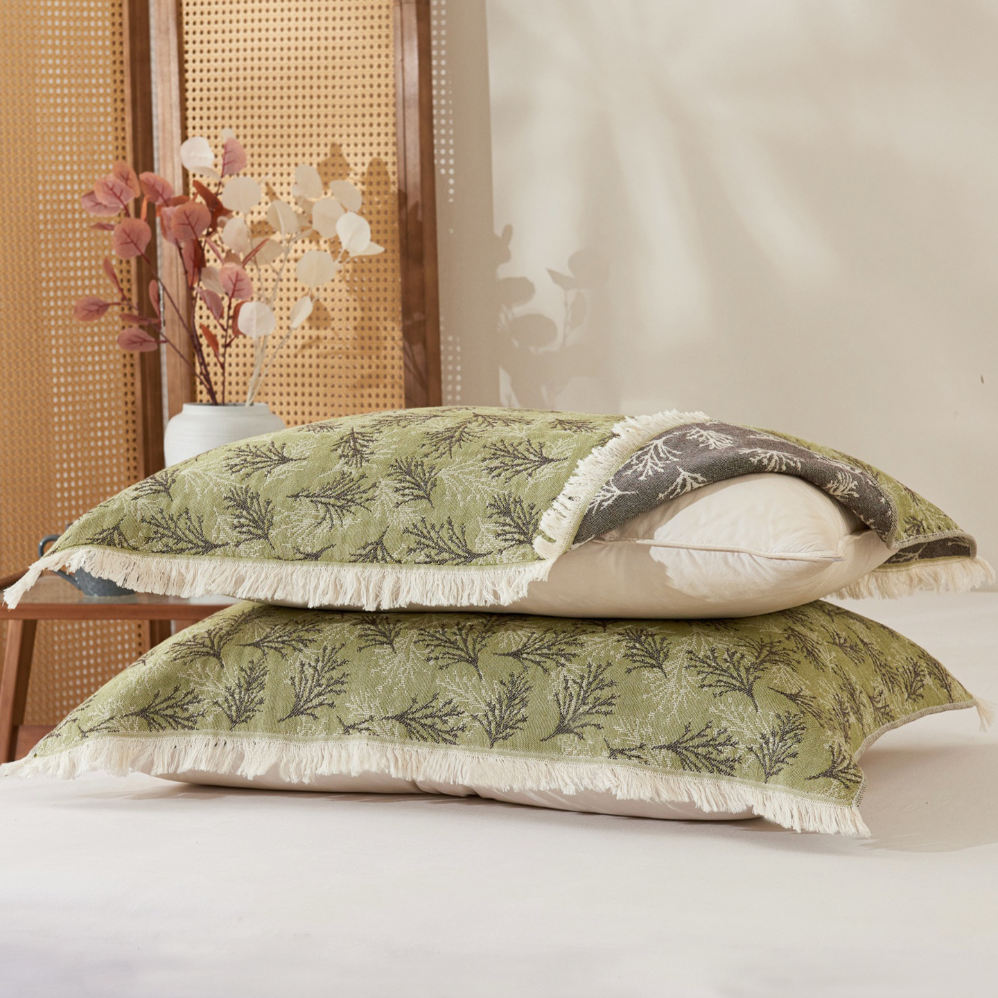 纱布枕巾纯棉一条装提花流苏边