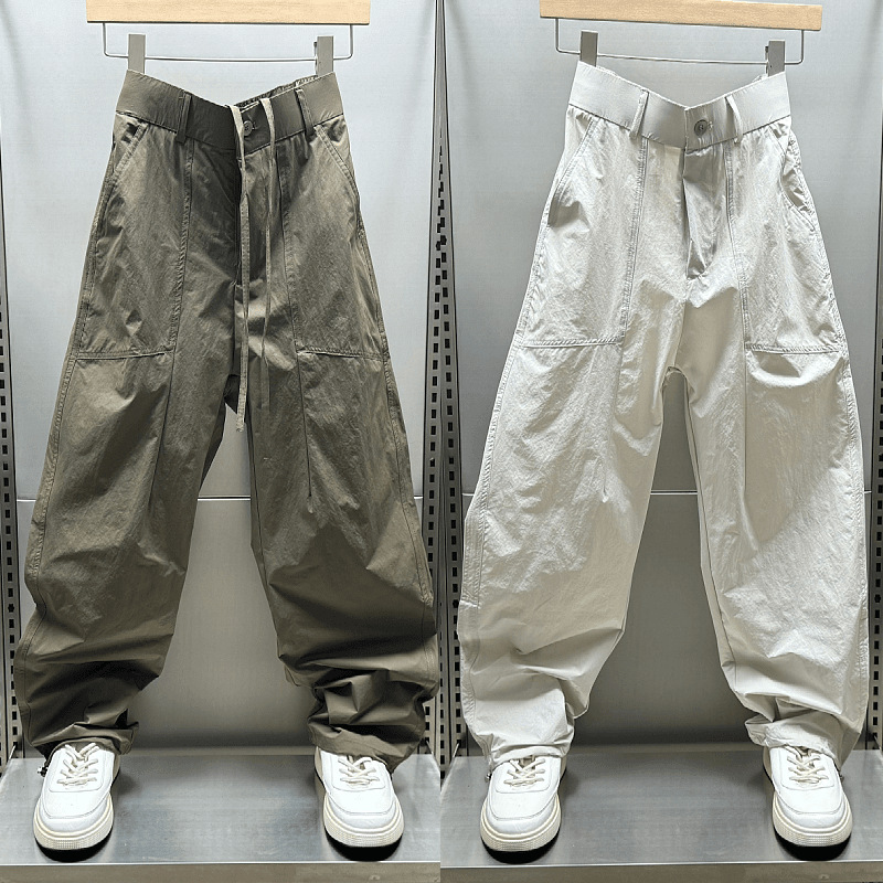 夏季薄款纯色直筒宽松阔腿休闲裤男士松紧收口潮牌户外运动长裤
