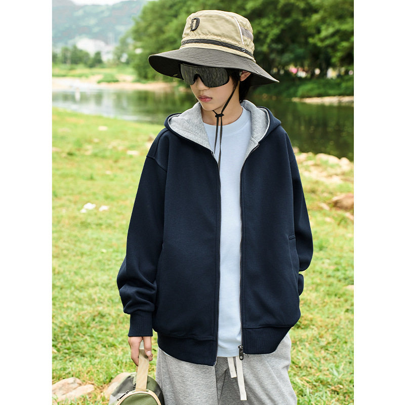 RS家高级色外蓝内灰小众设计感中大男童拉链外套套头卫衣开衫上衣