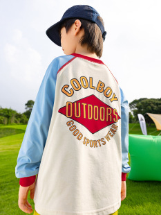 RS家男童长袖 阻隔紫外线 T恤2025秋字母印花原纱防晒撞色T恤UPF50