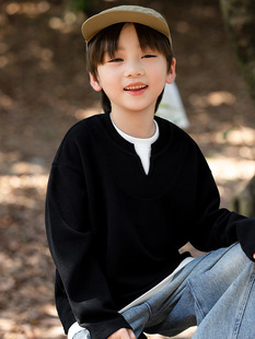 RS家男童卫衣秋款 boy穿搭宽松假两件卫衣中大童儿童洋气卫衣 city