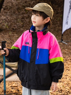 RS家男童外套2025冬季 撞色拼接冲锋衣立领外套中大儿童保暖外套