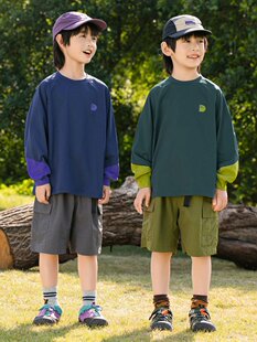 中大童T恤 速干拼接T恤潮牌宽松洋气个性 RS家男童长袖 T恤春款