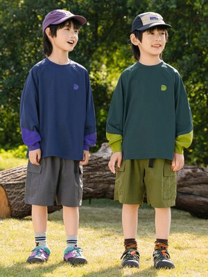 RS家男童长袖T恤春款速干拼接T恤潮牌宽松洋气个性中大童T恤