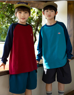 上衣潮 T恤儿童中大童宽松套头衫 RS家26春季 日系男童拼接休闲长袖