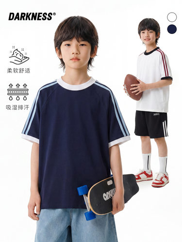 RS家26夏款美式复古女男童纯棉五分短袖儿童亲子装休闲上衣T恤