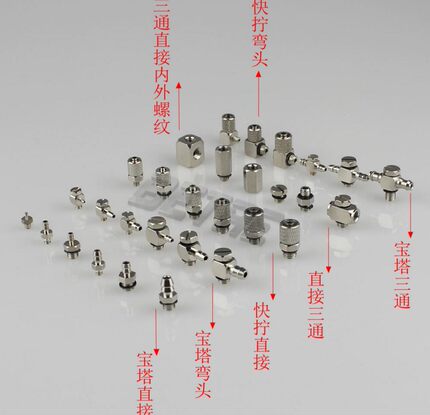 气嘴M-5AU-3金属微型宝塔直通接头倒钩式牙M56接管3*2 M5-4/6M3-4