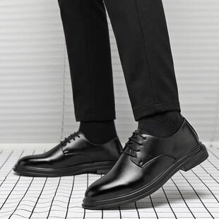 男鞋 鞋 商务正装 男增高休闲透气西装 英伦新郎结婚真皮软皮 皮鞋 夏季