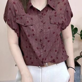 上衣 品牌折扣店专柜撤柜2025年夏季 圆点印花衬衫 女翻领短袖 妈妈装