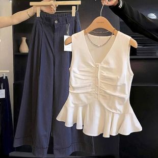 衬衫 品牌折扣店专柜撤柜2025年夏季 设计感V领无袖 新款 女上衣 法式