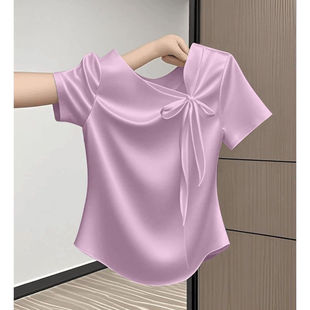 T恤女设计感 品牌折扣店专柜撤柜2025年夏季 新款 法式 蝴蝶结短袖