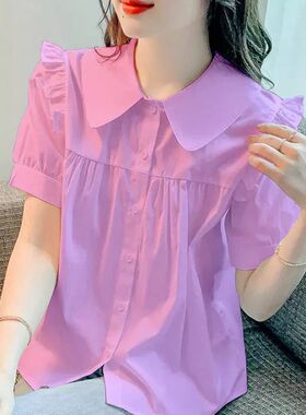 品牌折扣店专柜撤柜2026年夏季短袖雪纺宽松木耳边娃娃领减龄衬衫