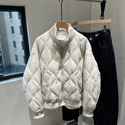 INTROVERT 复古菱格纹立领90白鸭绒宽松休闲百搭保暖羽绒服外套潮