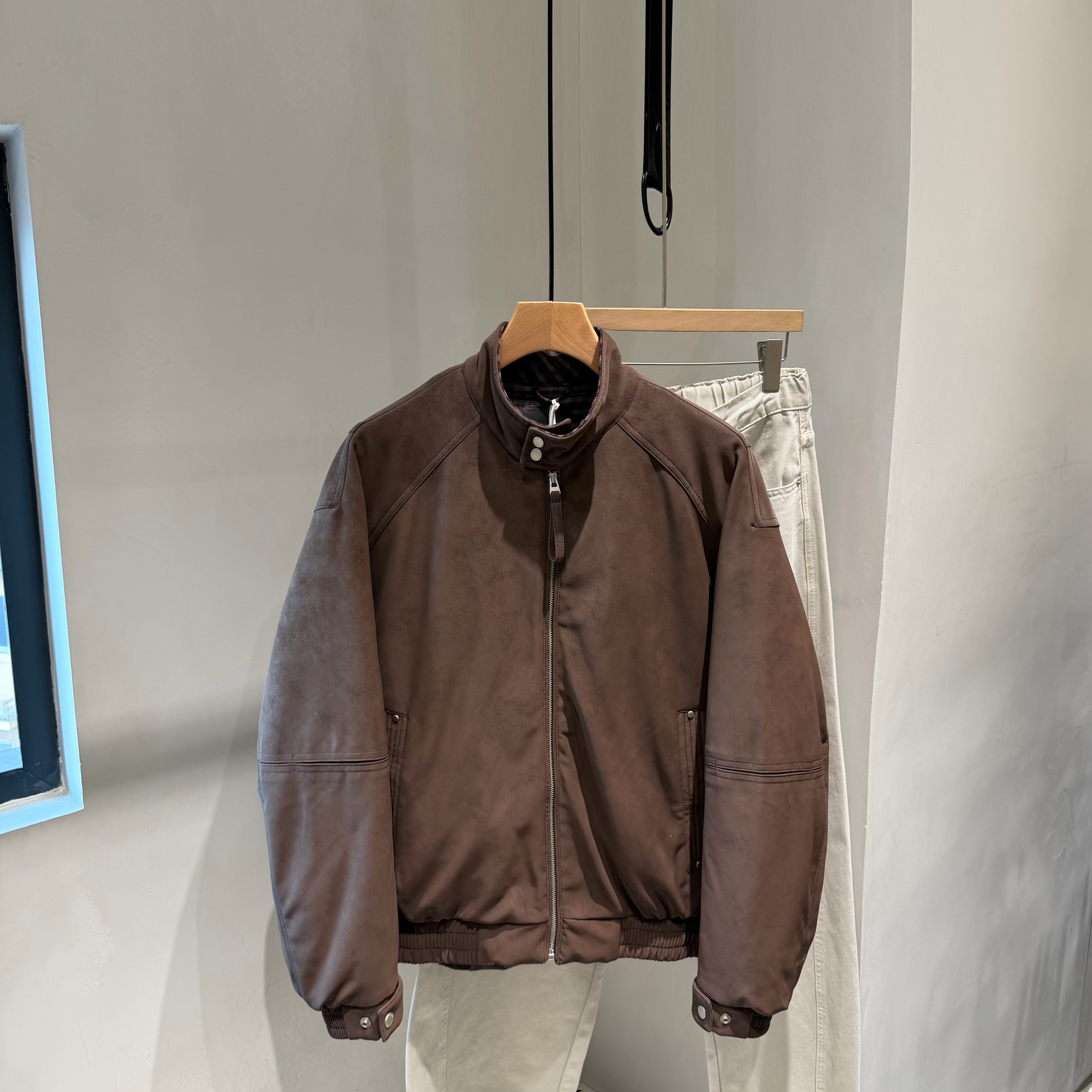 INTROVERT 日系复古哈灵顿立领羽绒服男90白鸭绒百搭仿皮夹克外套