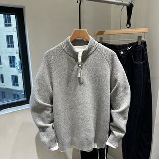 上衣潮 复古半拉链针织立领毛衣男宽松休闲百搭长袖 INTROVERT 美式