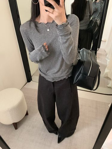 Dumpling 2025秋冬新款韩系简约百搭木耳边天丝打底衫