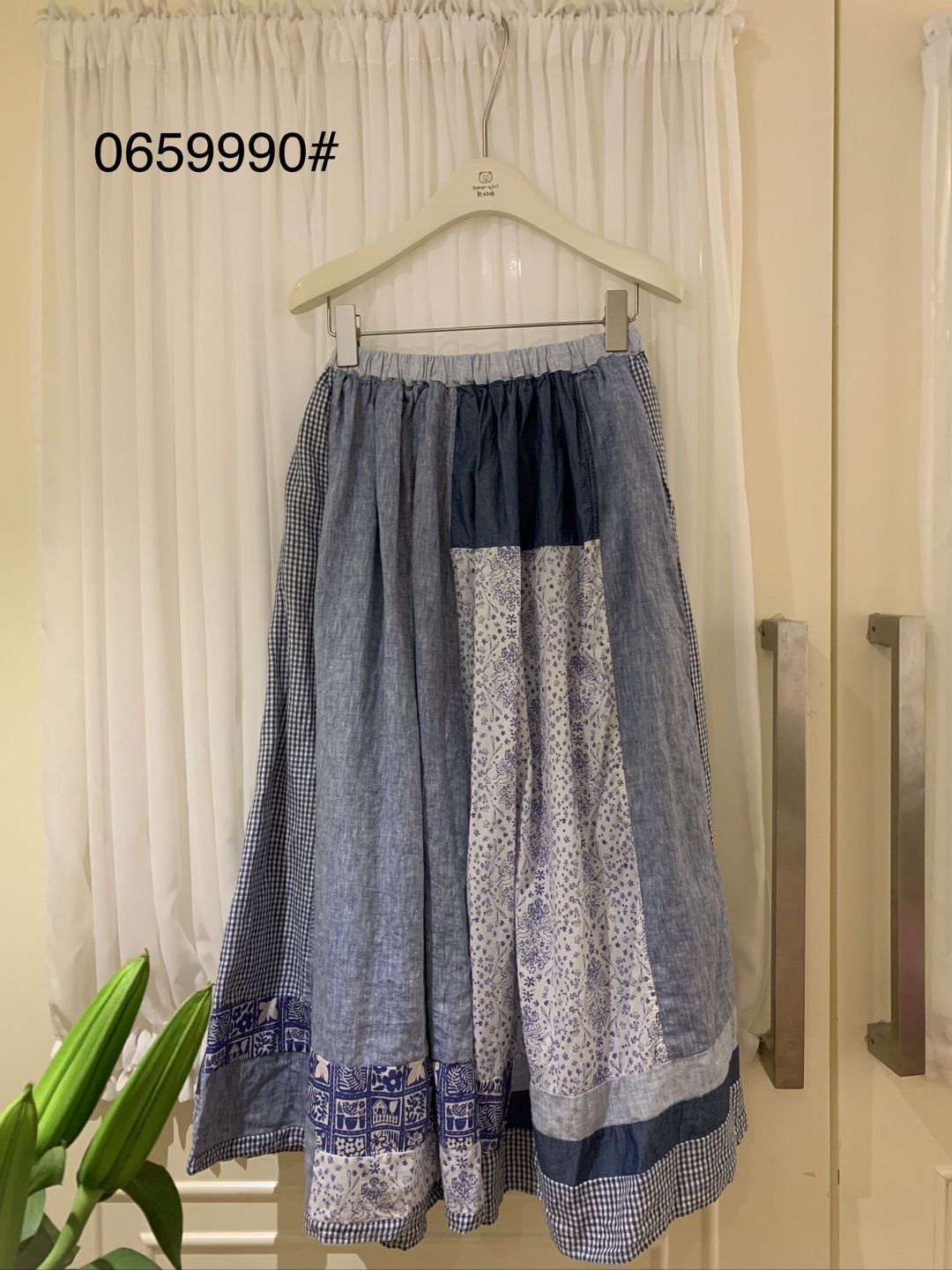 熊姑娘 2025秋季新款韩版时尚百搭显瘦碎花拼接棉麻半裙