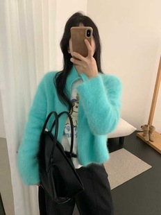 韩系简约百搭立领马猛毛拉链开衫 新款 2025冬季 mone