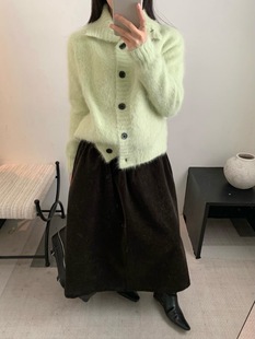 韩系简约百搭翻领宽松玛猛毛开衫 新款 2025冬季 Dumpling