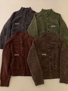 韩系简约百搭立领花纱浣熊羊毛开衫 新款 2025冬季 饺子家