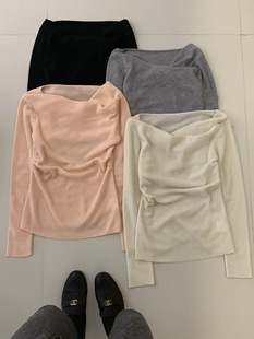 韩系简约百搭一字肩针织衫 新款 2025冬季 饺子家