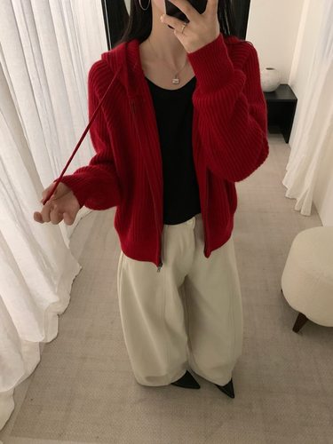 Dumpling 2025冬季新款韩系简约百搭连帽拉链宽松羊毛开衫