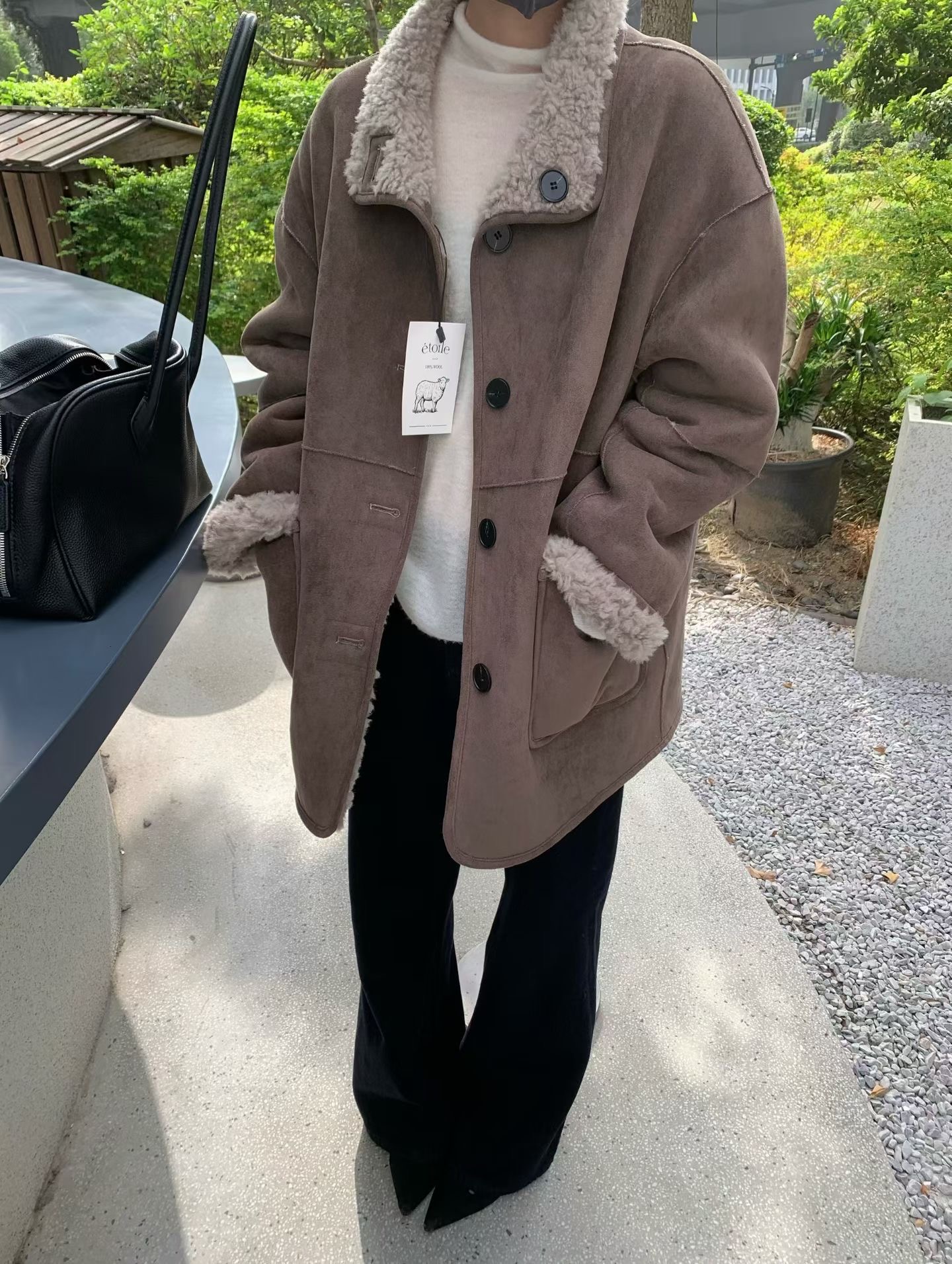 etoile 2025秋冬新款韩系简约百搭两面穿皮毛一体外套